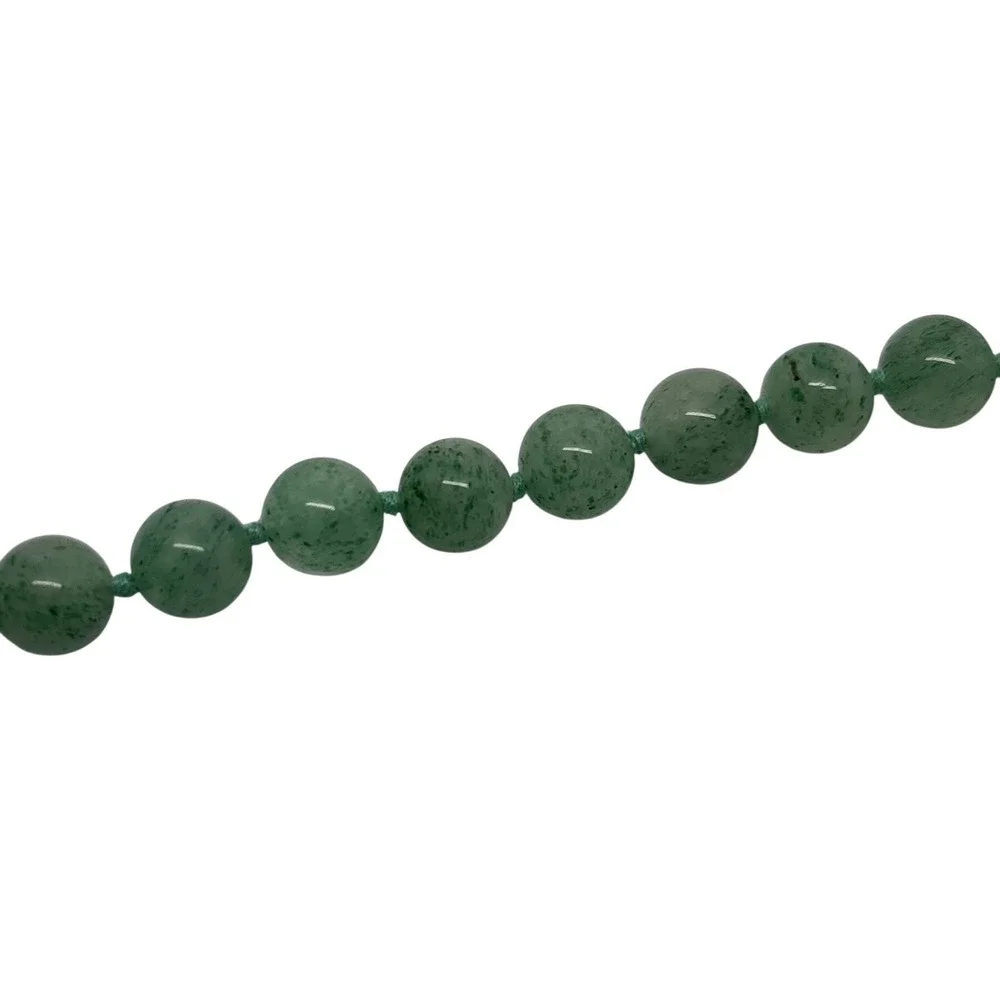 Green Aventurine‎ Beaded Bracelet Knotted Gold Tone Box Clasp 7.25 Inch Vintage